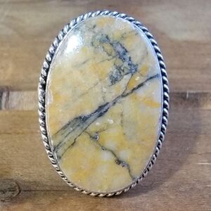 Yellow Feather Jasper Gemstone Ring 9 Silver Jewelry Women 925 Bohemian Western